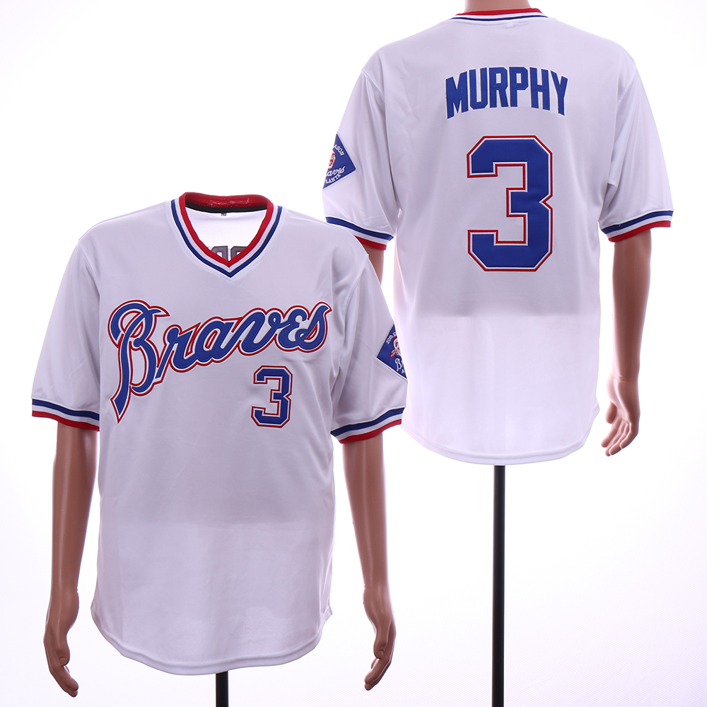 Men Atlanta Braves 3 Murphy White Throwback MLB Jerseys